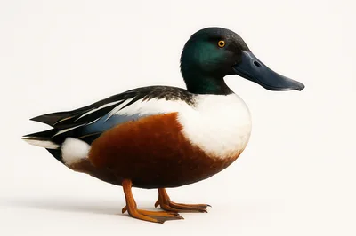 Northern Shoveler Duck Standing On White Background