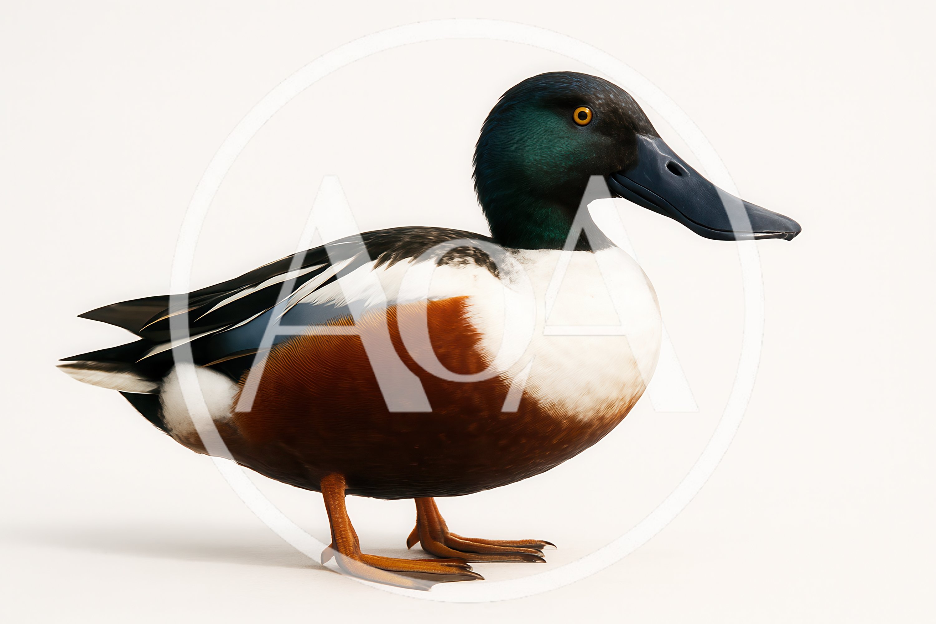 Northern Shoveler Duck Standing On White Background