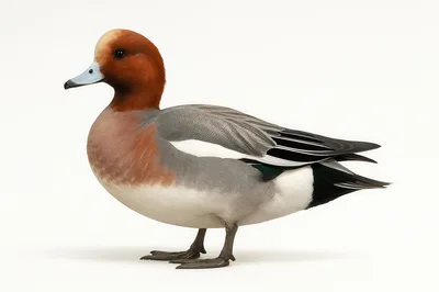 Eurasian Wigeon Drake Standing on White Background