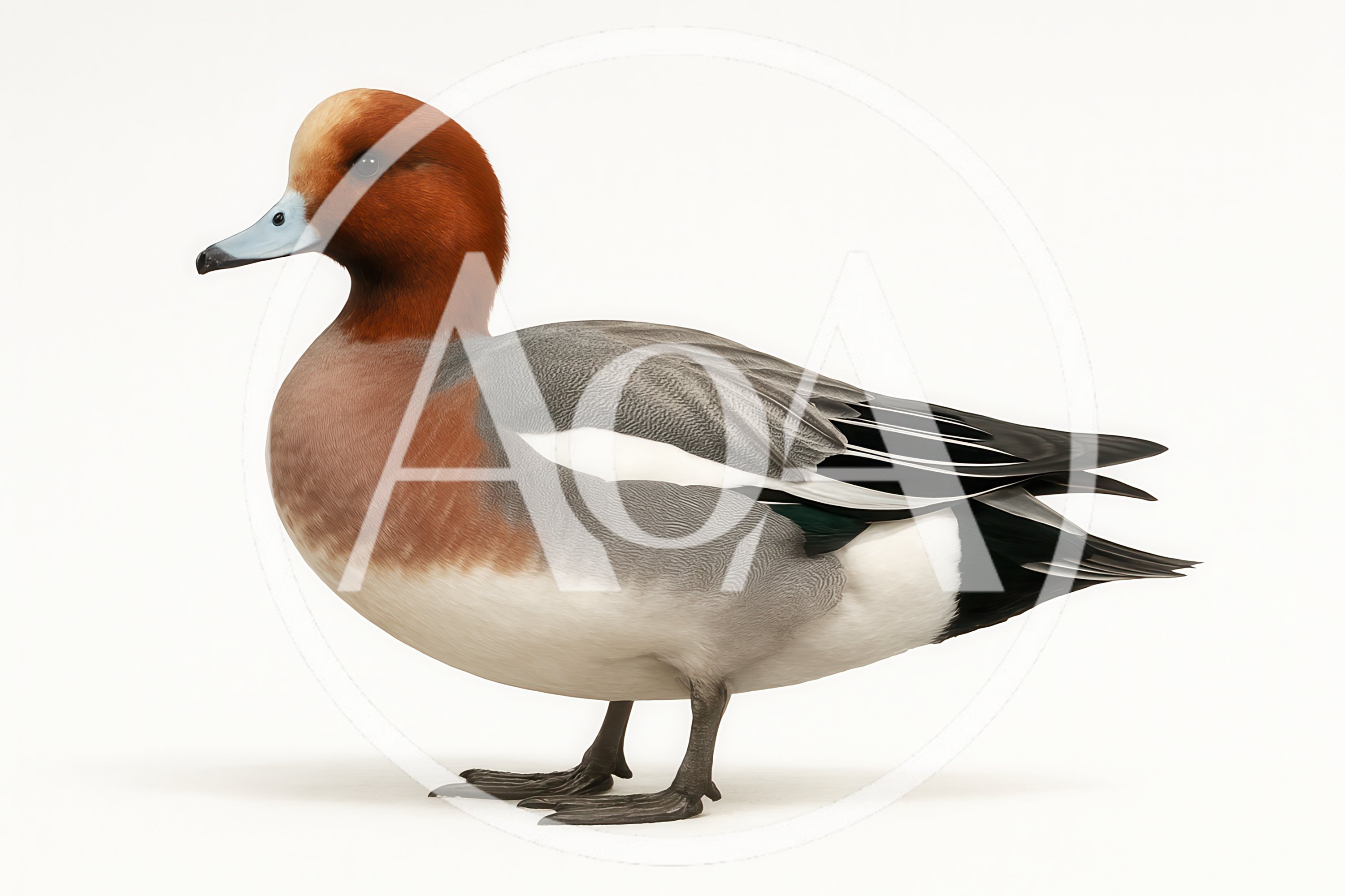Eurasian Wigeon Drake Standing on White Background