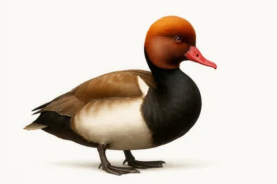 Red-Crested Pochard Duck Standing on White Background