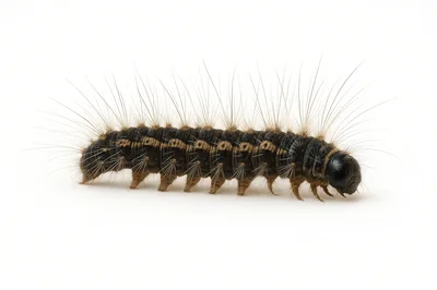 Hairy Forest Tent Caterpillar Crawling on White Background