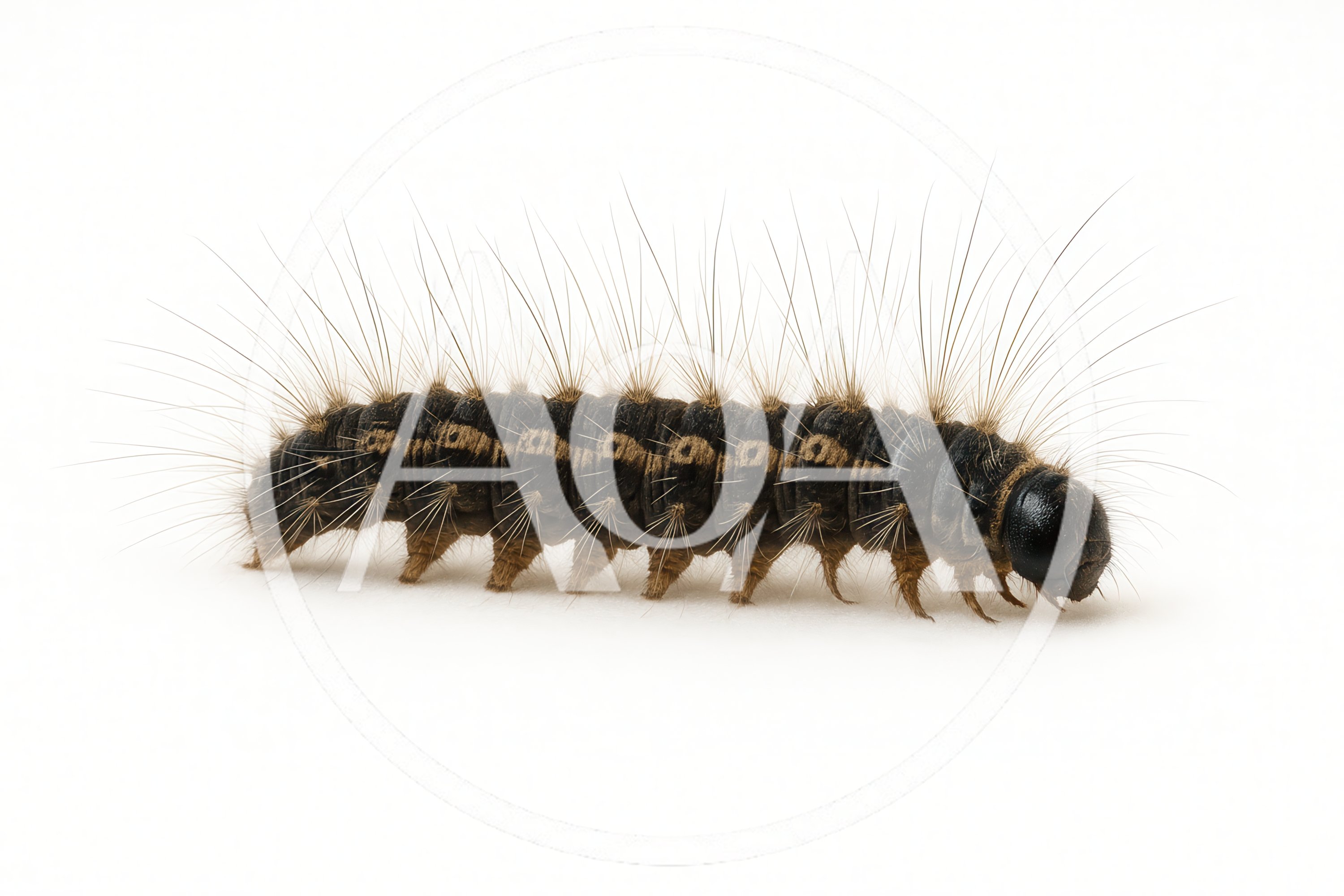 Hairy Forest Tent Caterpillar Crawling on White Background