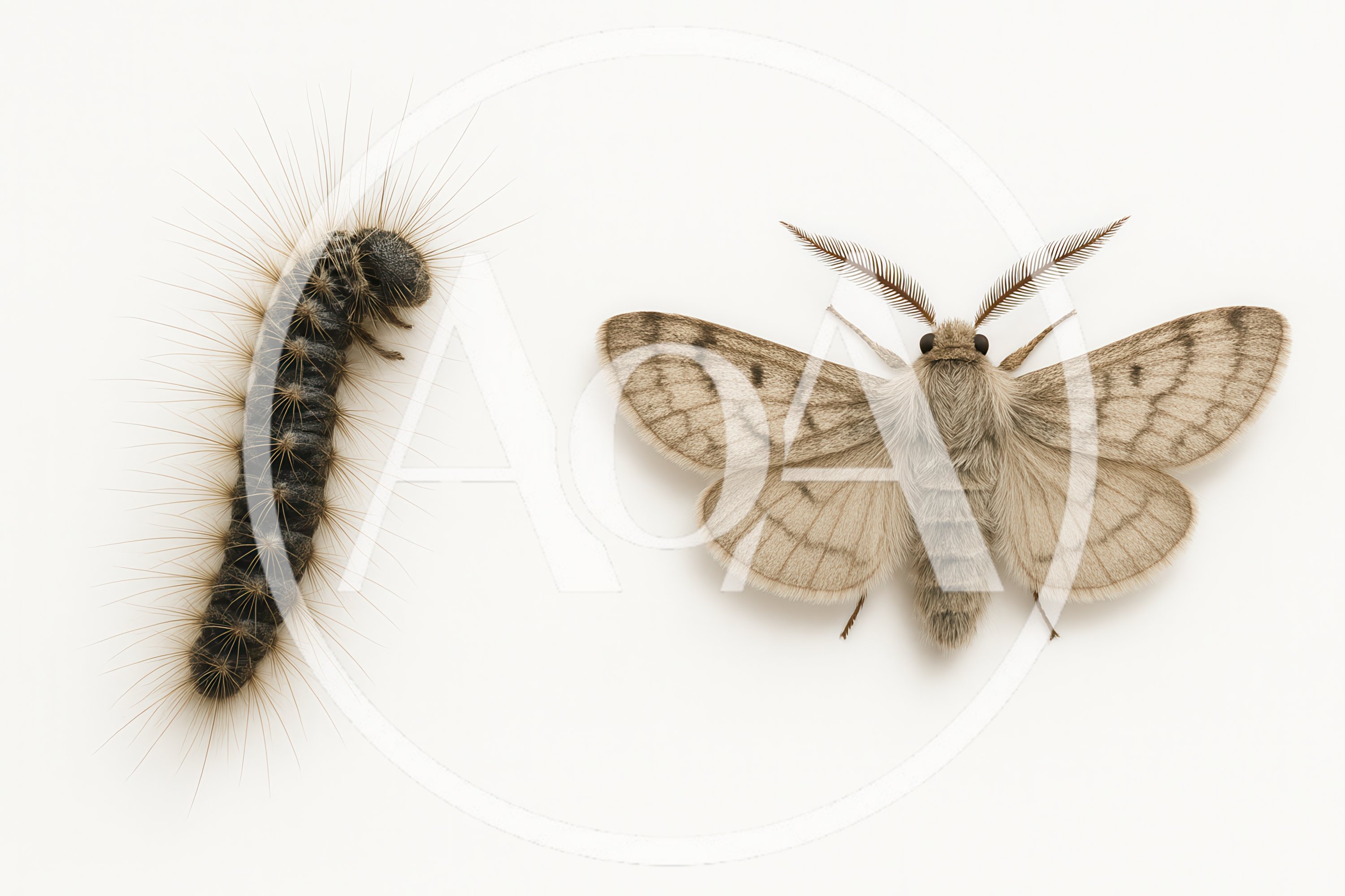 Hairy Caterpillar And Adult Moth Side By Side