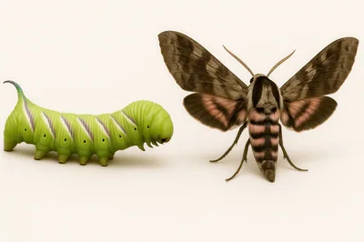 Green Tobacco Hornworm Caterpillar And Adult Sphinx Moth