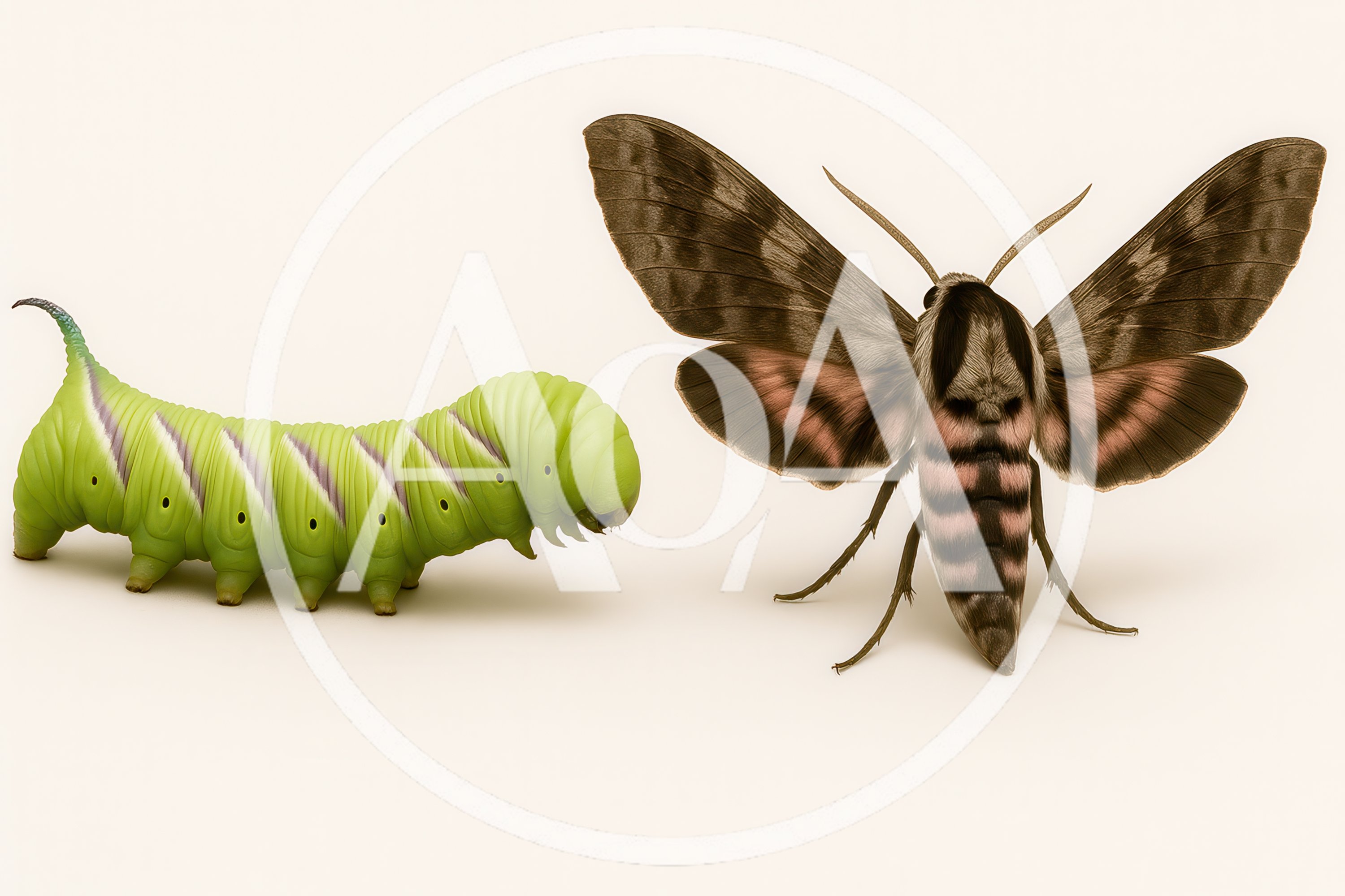 Green Tobacco Hornworm Caterpillar And Adult Sphinx Moth