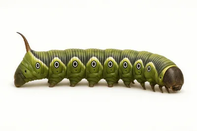 Green Sphinx Moth Caterpillar Isolated On White Background