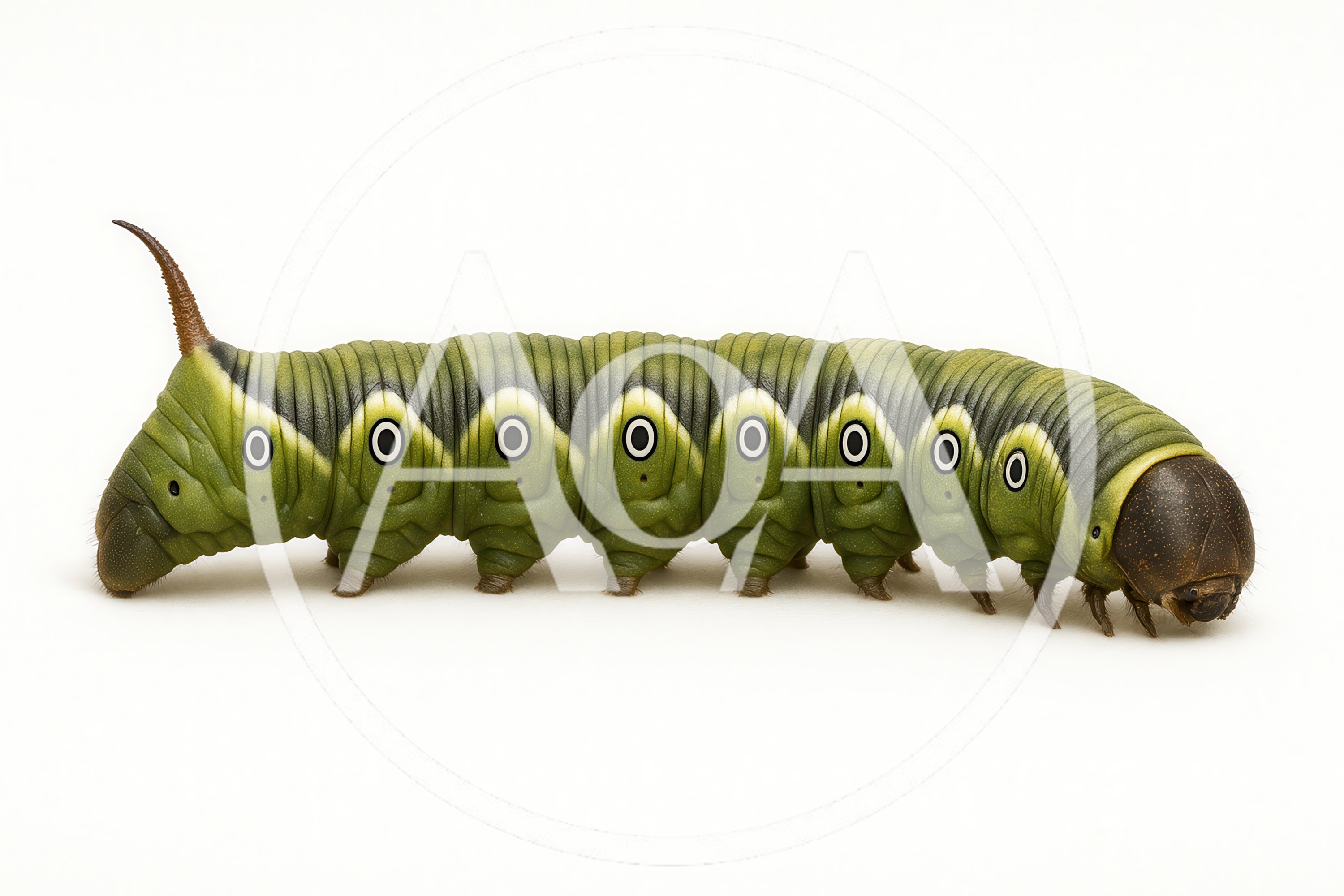 Green Sphinx Moth Caterpillar Isolated On White Background