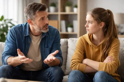 Father Having A Serious Conversation With His Teenage Daughter