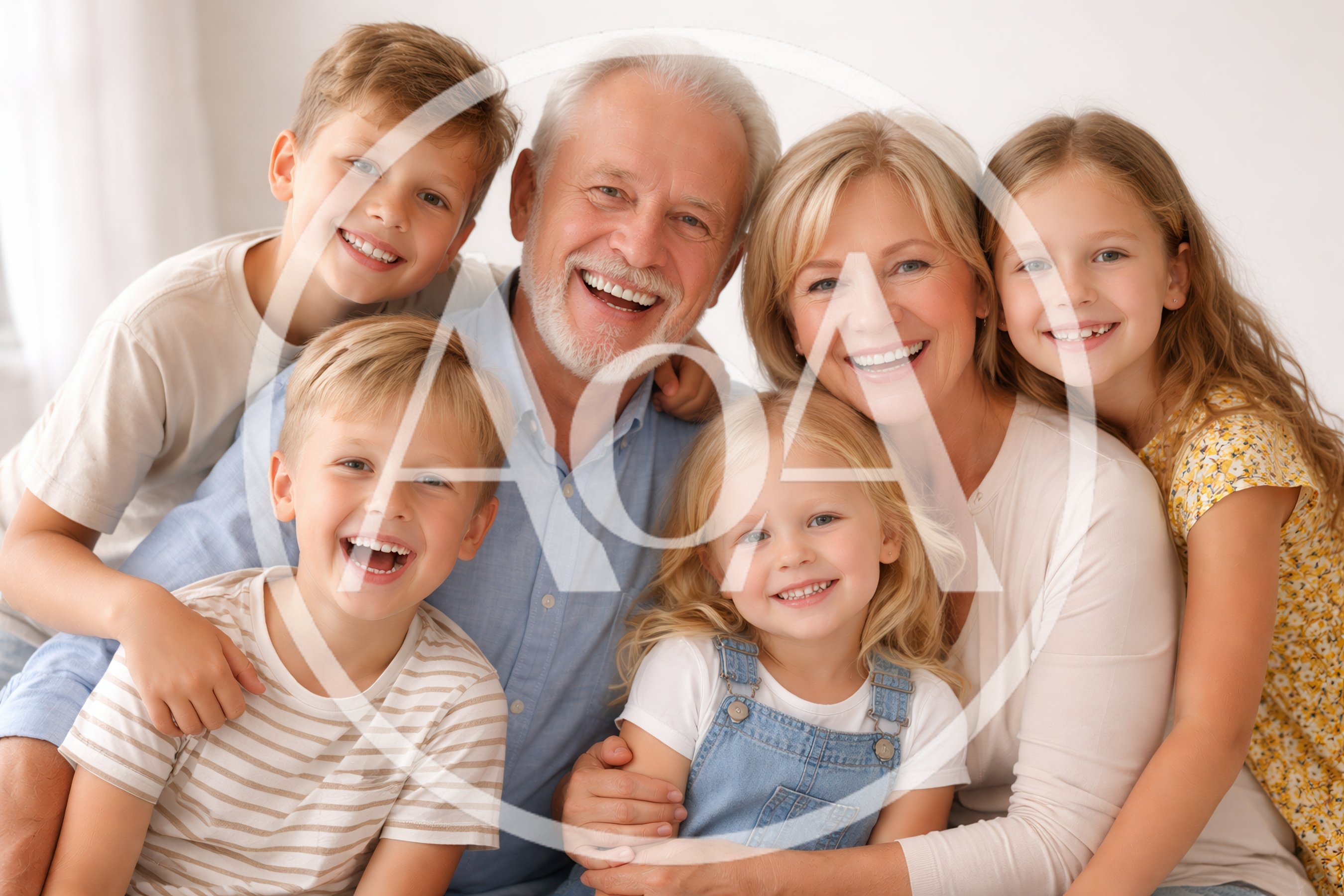 Happy Grandparents With Four Grandchildren Smiling Together