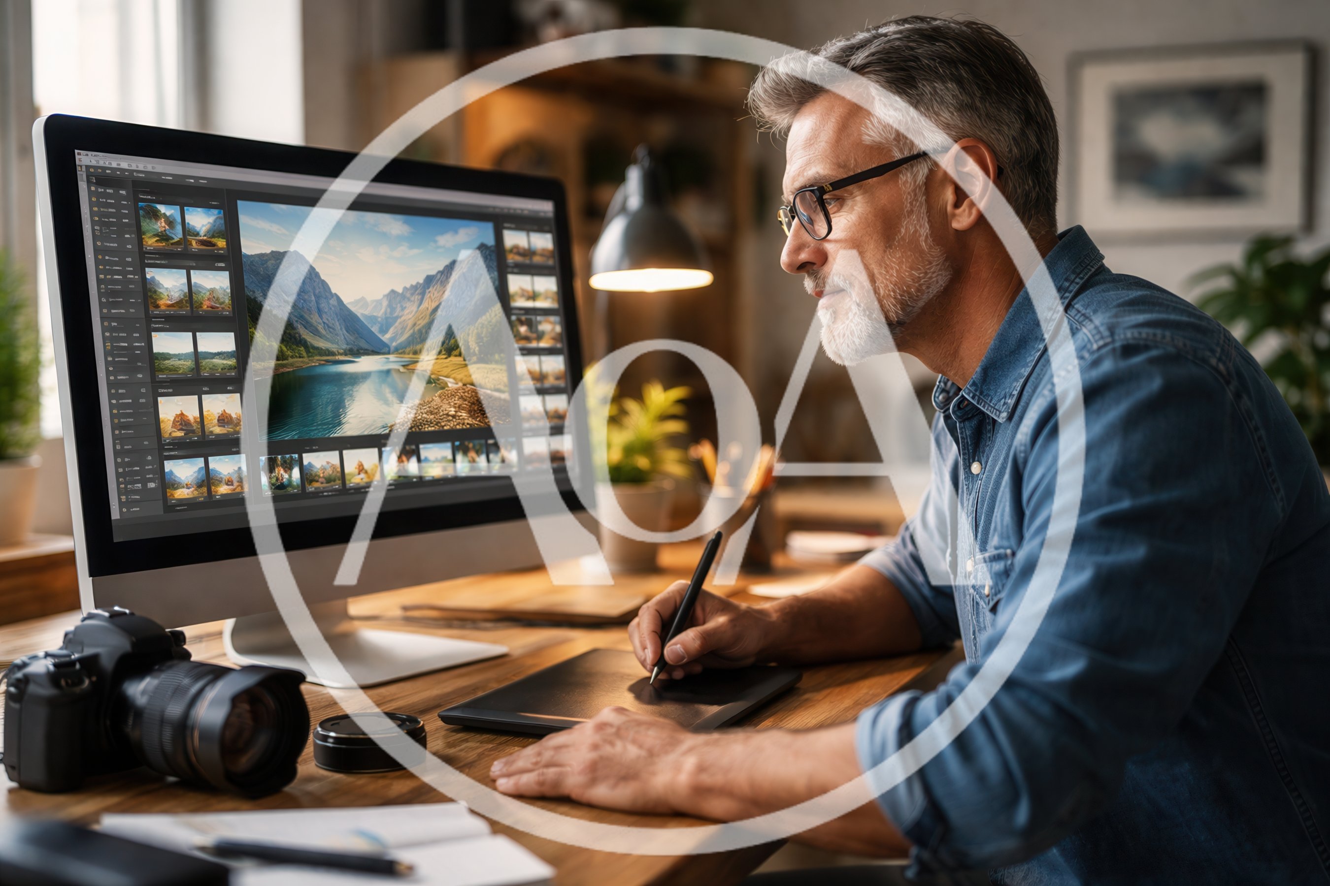 Professional Photographer Editing Landscape Photos On Computer