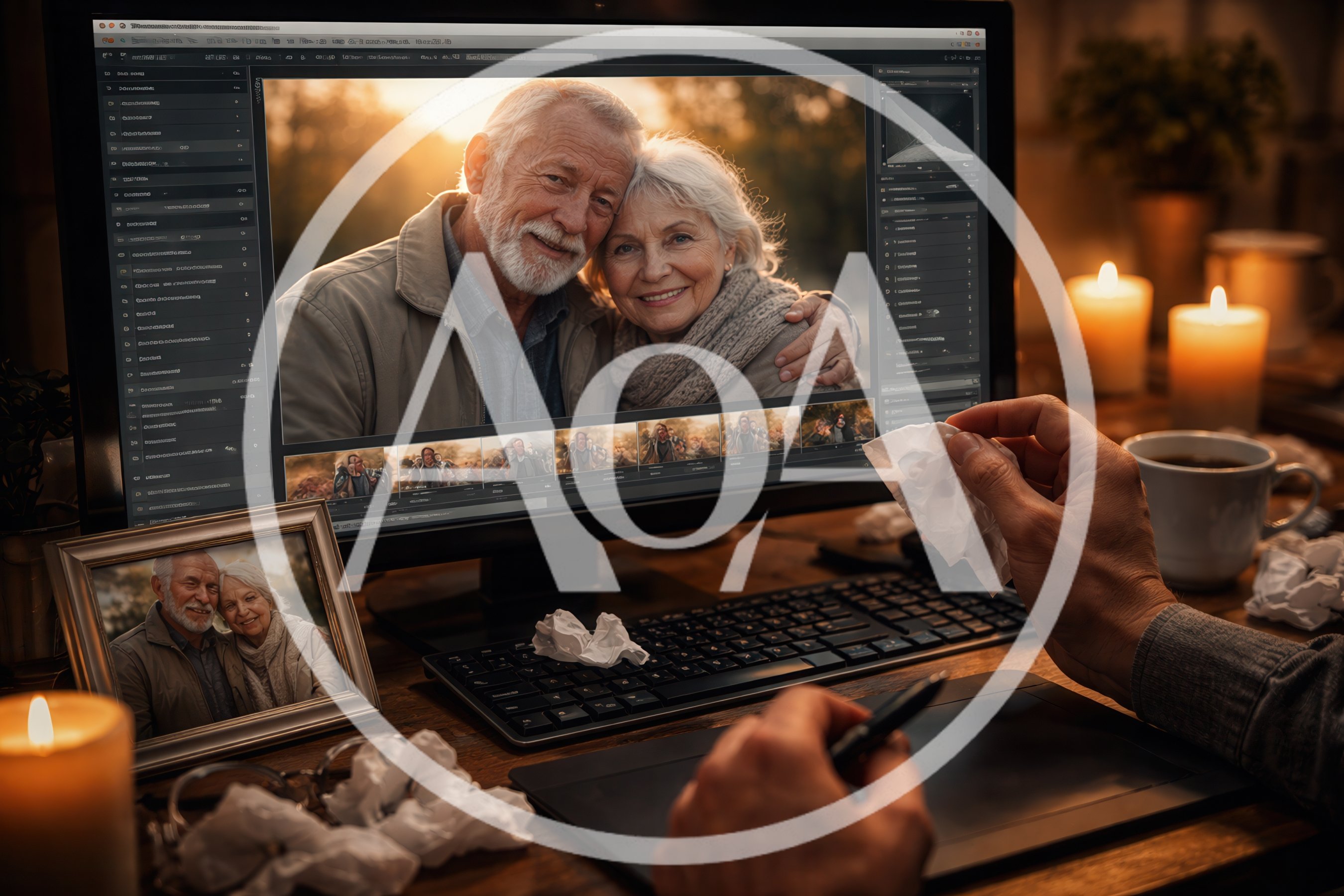 Elderly Man Editing Photos Of His Late Wife