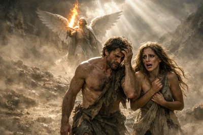 Biblical Figures Adam and Eve Expelled from Eden