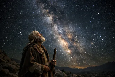 Elderly Shepherd Gazing At The Milky Way Galaxy