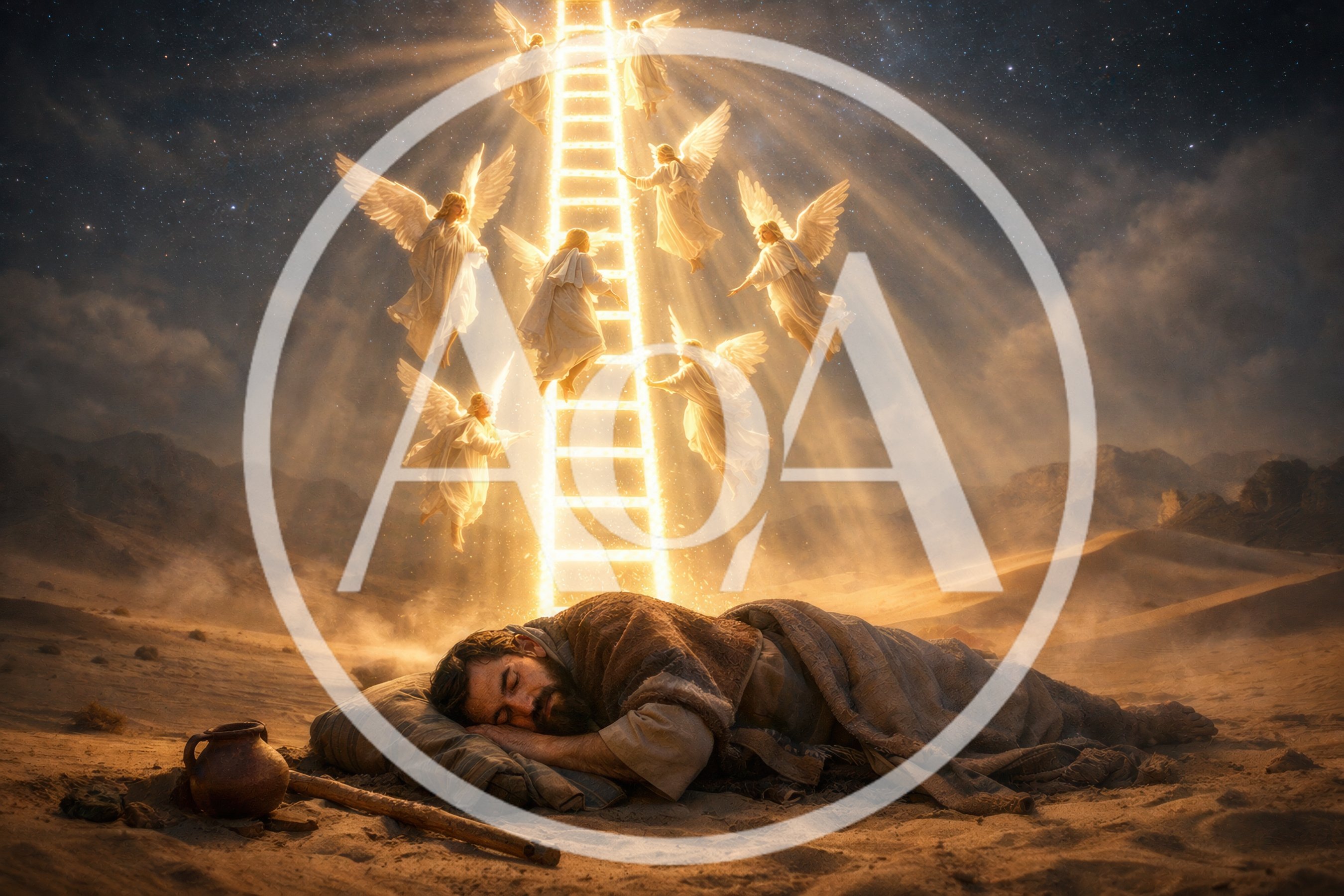 Biblical Jacob Sleeping Under A Glowing Stairway To Heaven
