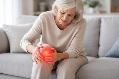 Senior Woman Suffering From Knee Pain At Home
