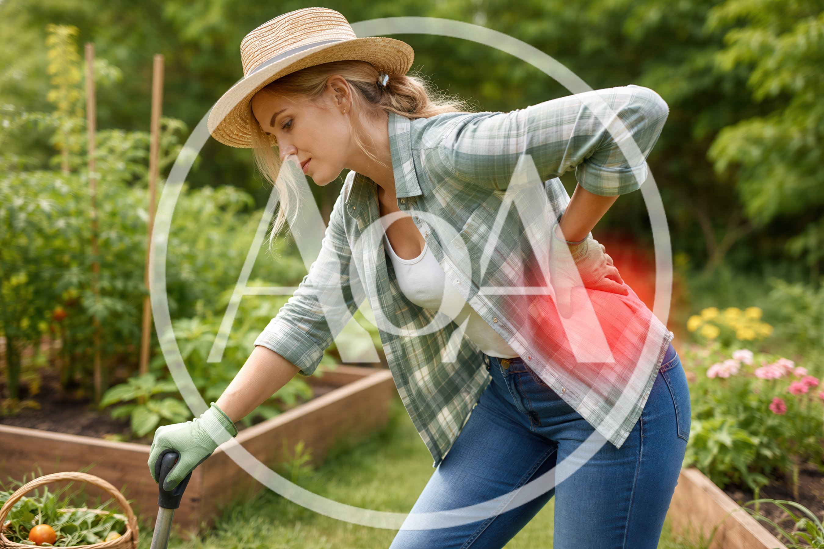 Woman Experiencing Back Pain While Gardening