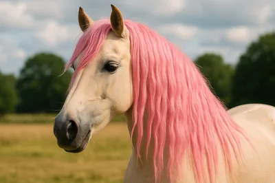 Portrait Of A Horse With Pink Mane