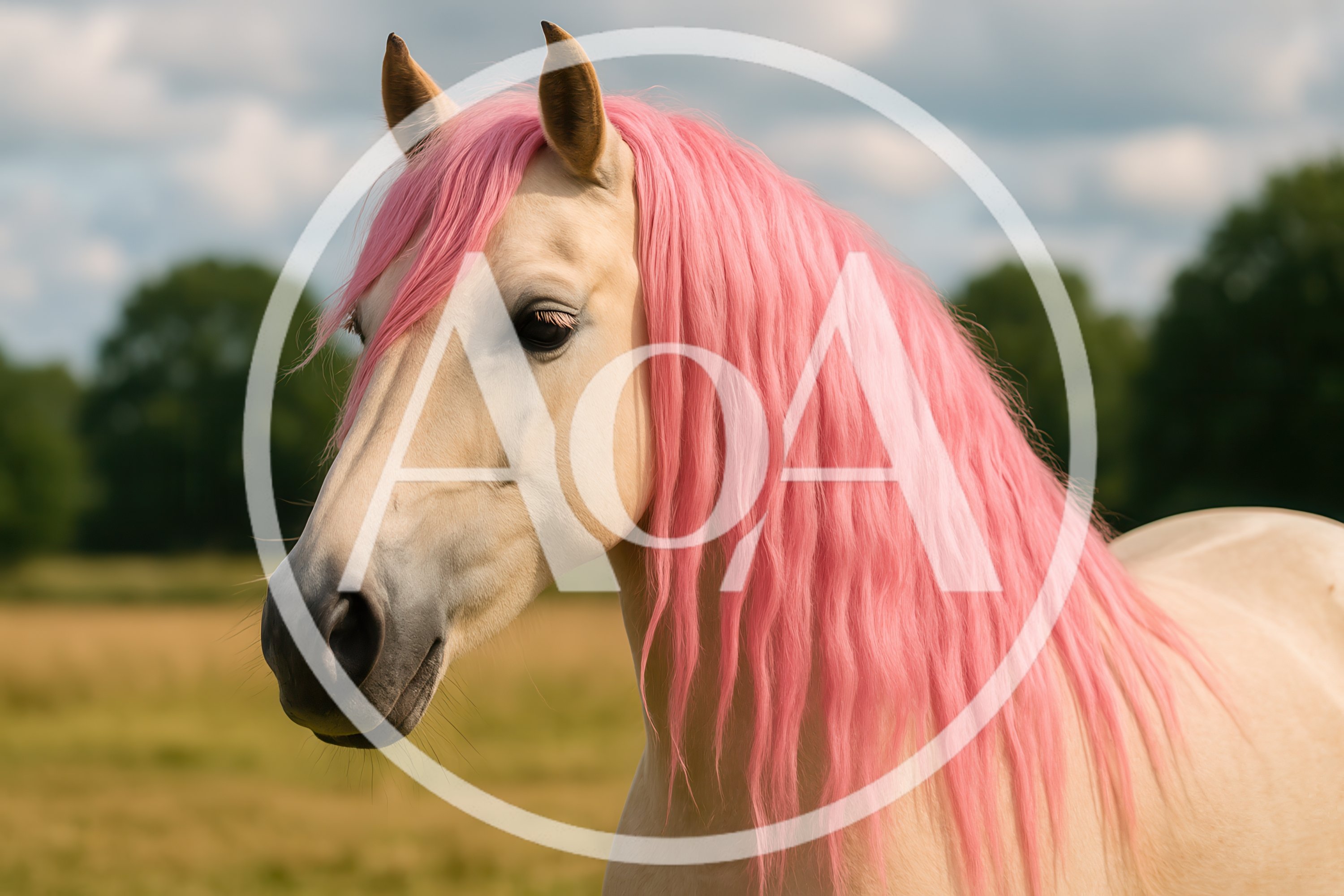 Portrait Of A Horse With Pink Mane