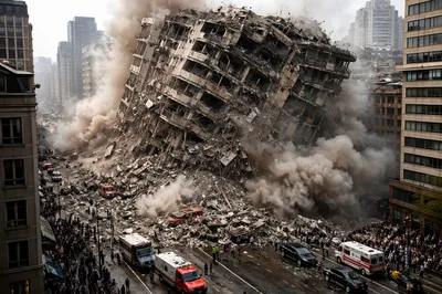 Catastrophic Building Collapse In A Dense Urban City