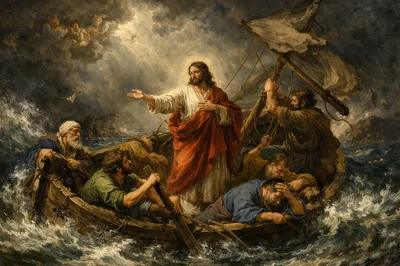 Jesus Calming The Storm On A Turbulent Sea