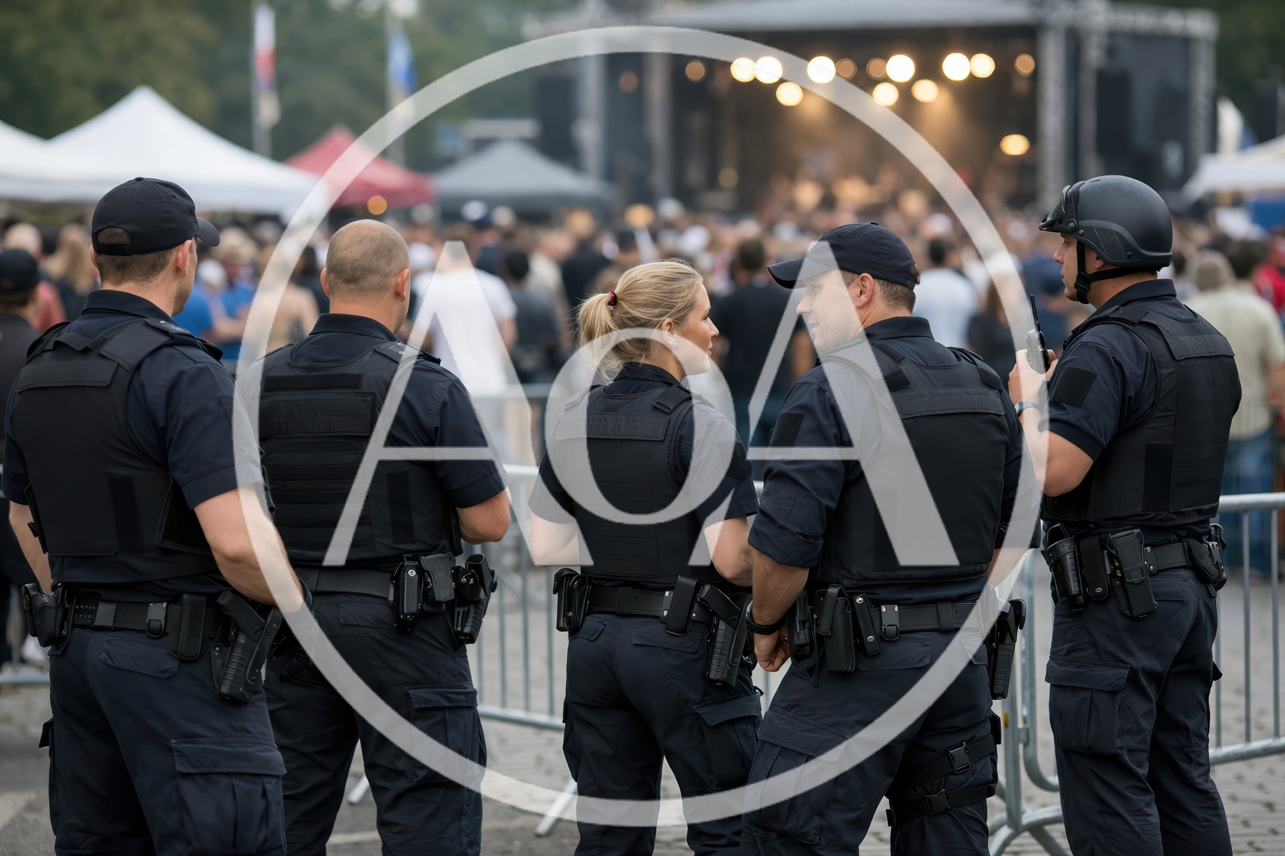 Police Officers Standing Guard at Outdoor Music Festival