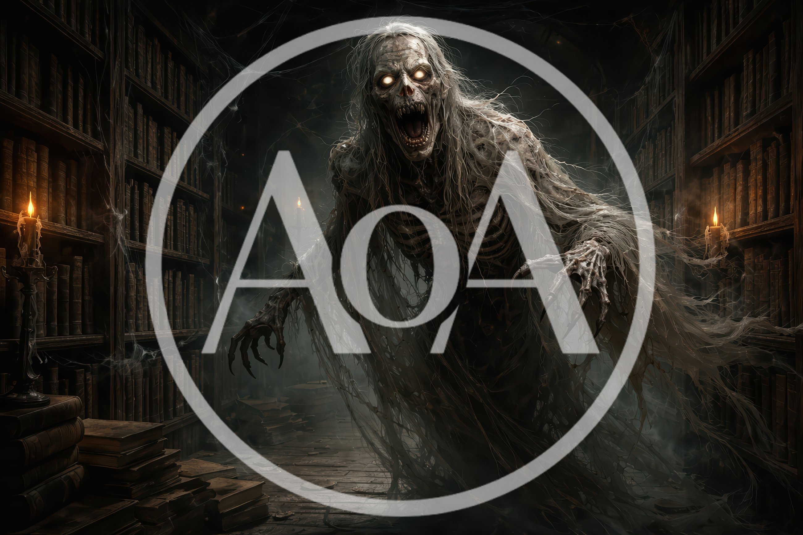 Terrifying Ghostly Skeleton Haunting An Ancient Dark Library