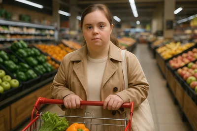 Young Woman With Down Syndrome Shopping In Grocery Store