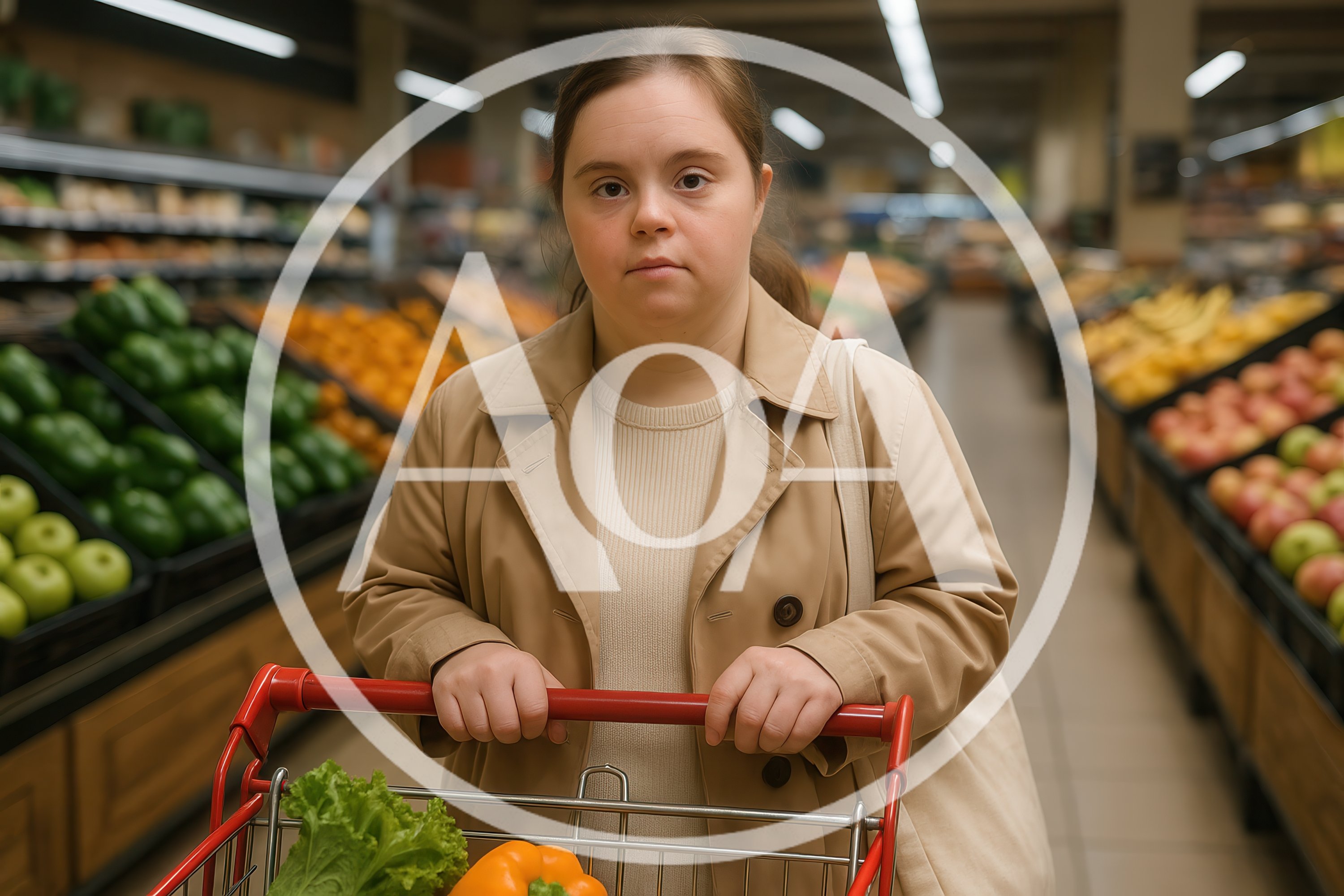 Young Woman With Down Syndrome Shopping In Grocery Store