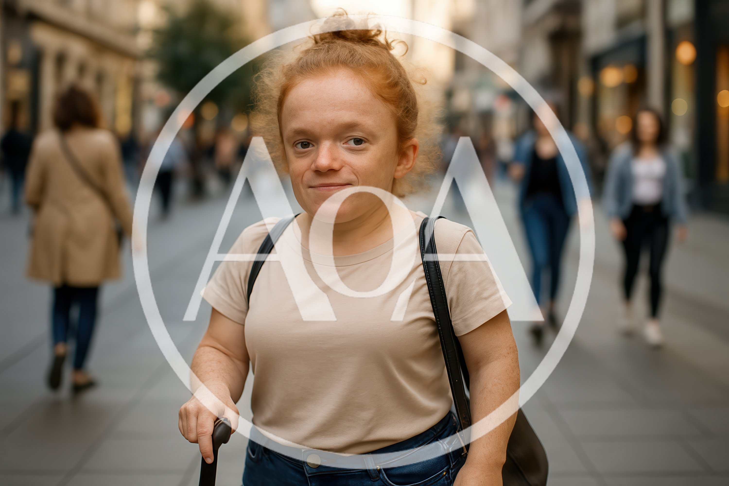 Young Woman With Dwarfism Walking Through A Busy City