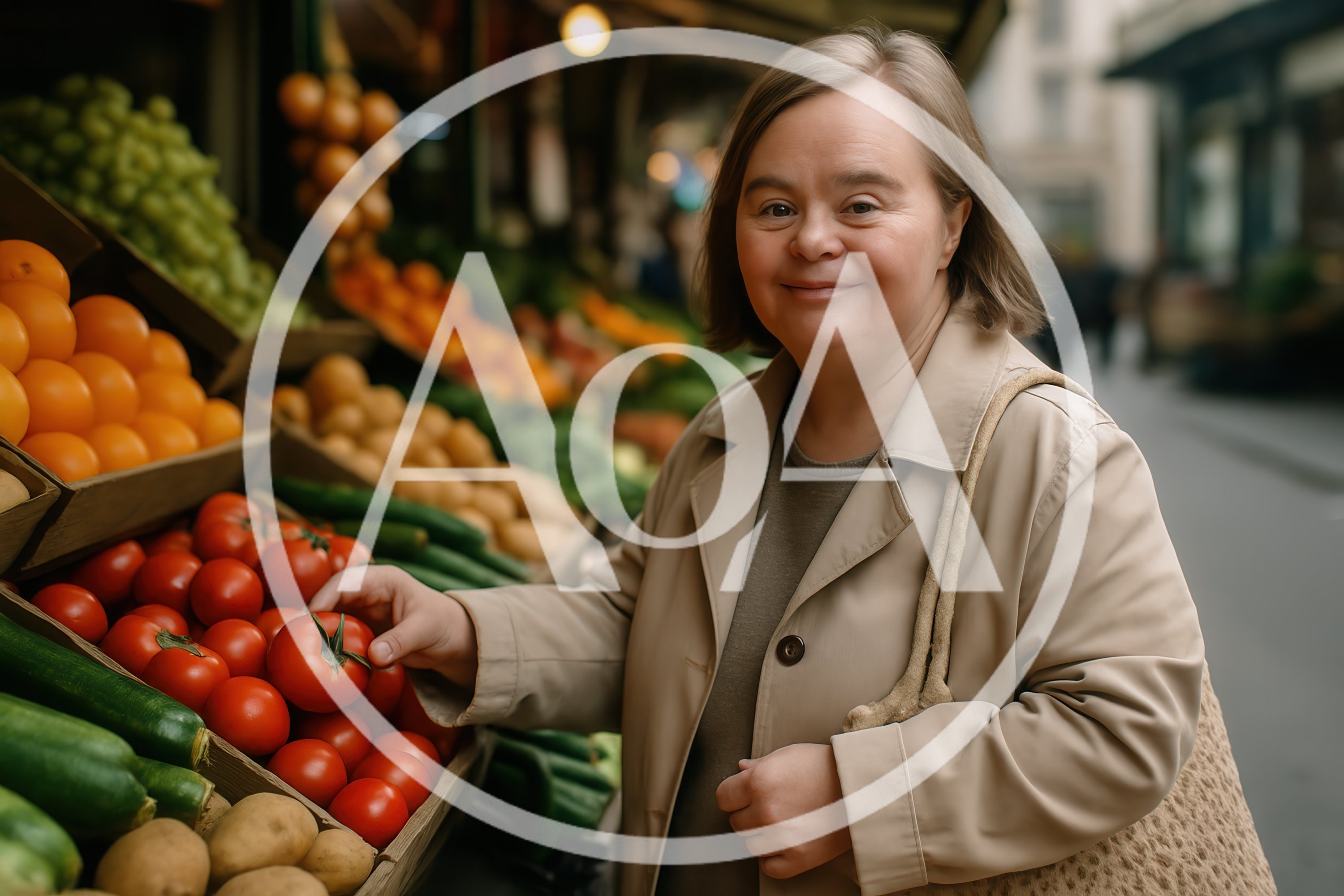 Woman With Down Syndrome Shopping For Fresh Tomatoes