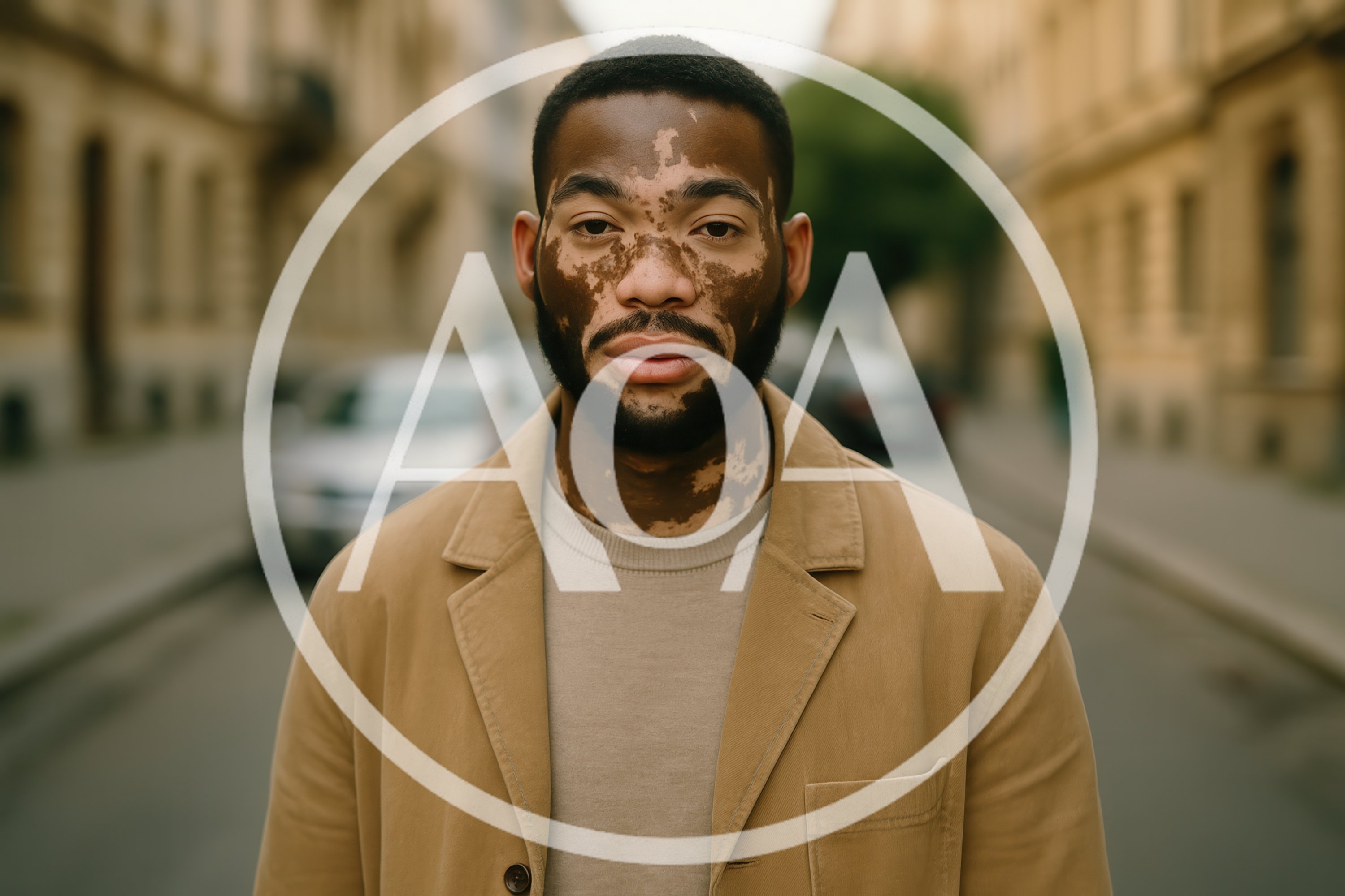 Portrait Of A Man With Vitiligo In City Street