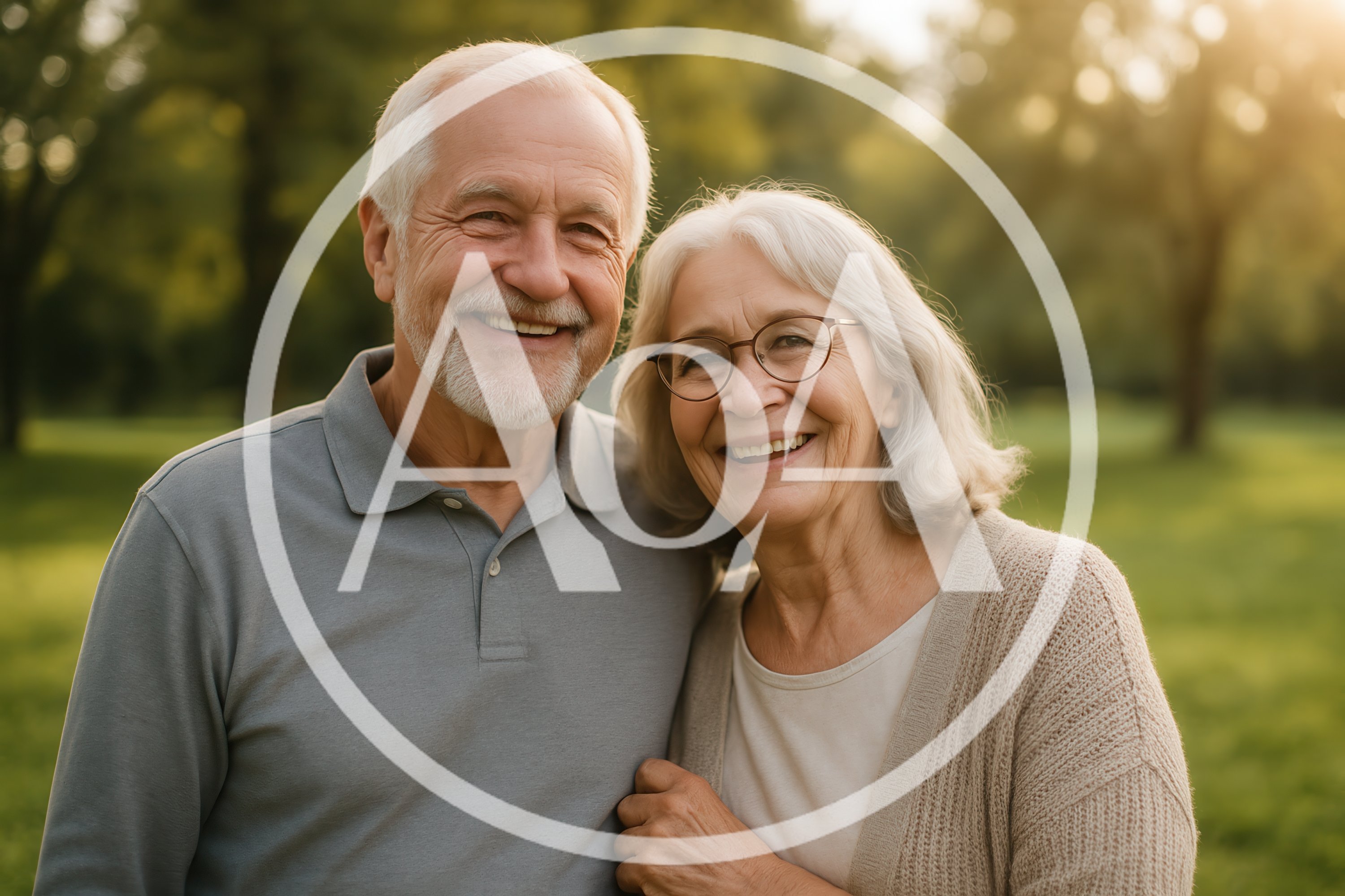Happy Senior Couple Embracing in a Sunny Park