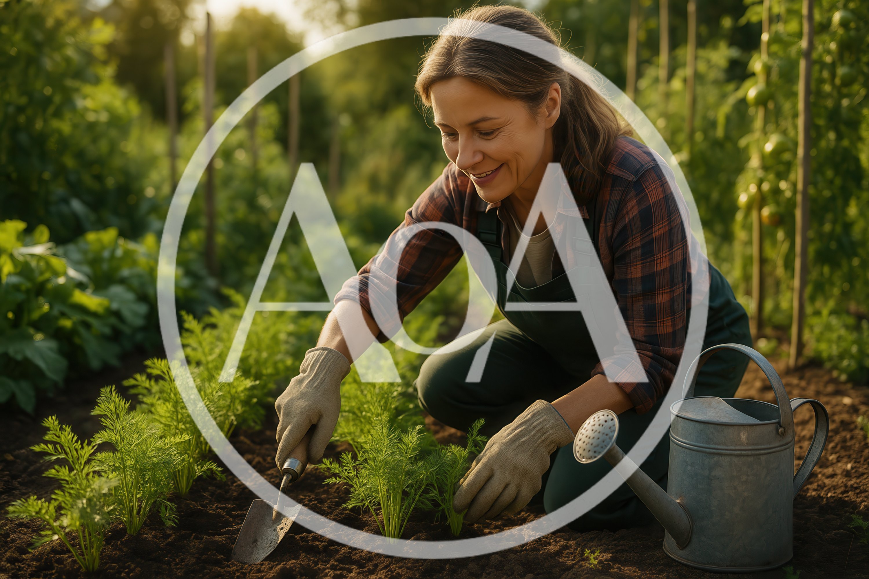 Woman Gardening In A Sunny Vegetable Patch