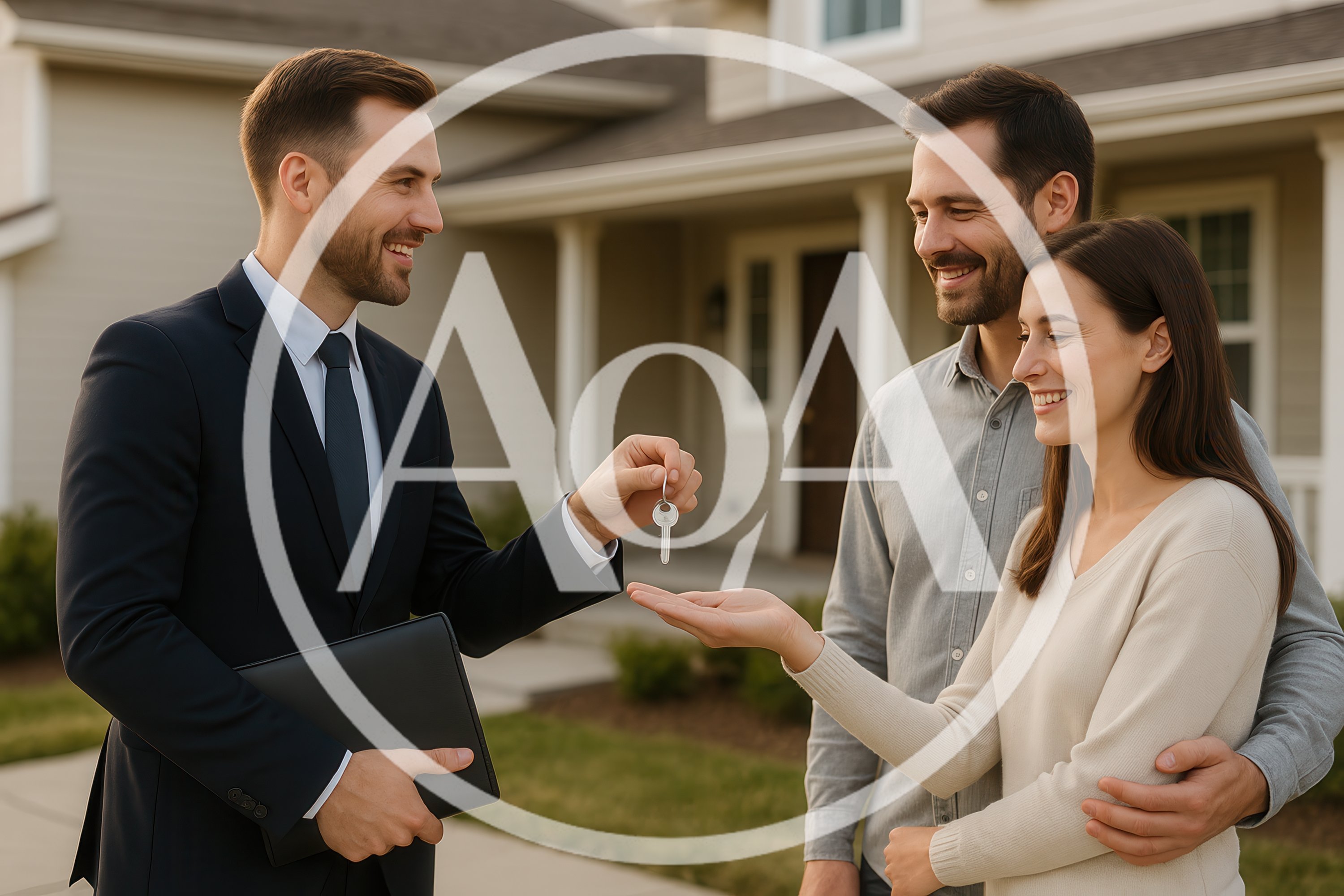 Real Estate Agent Handing House Keys To Couple