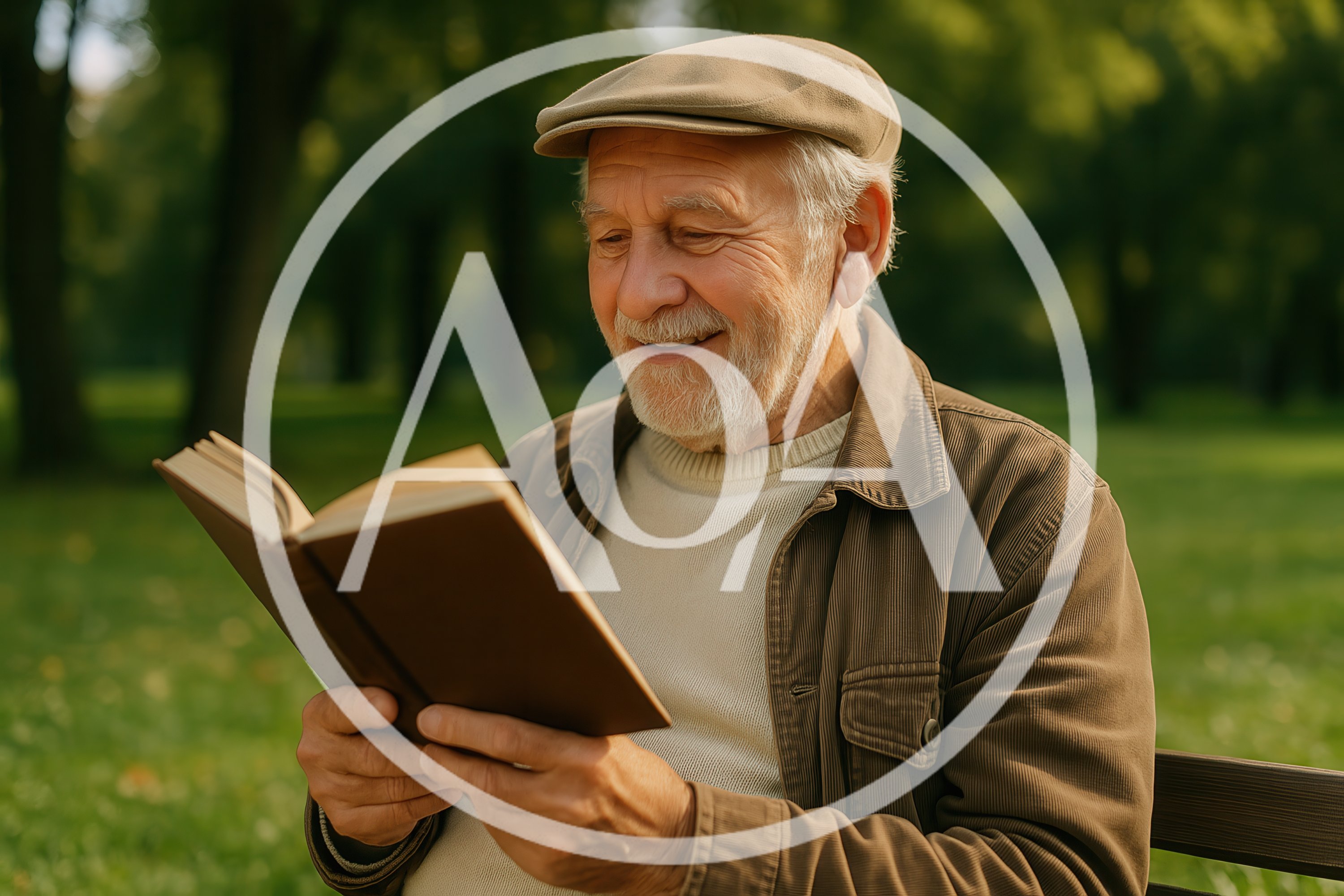 Elderly Man Reading A Book In A Park