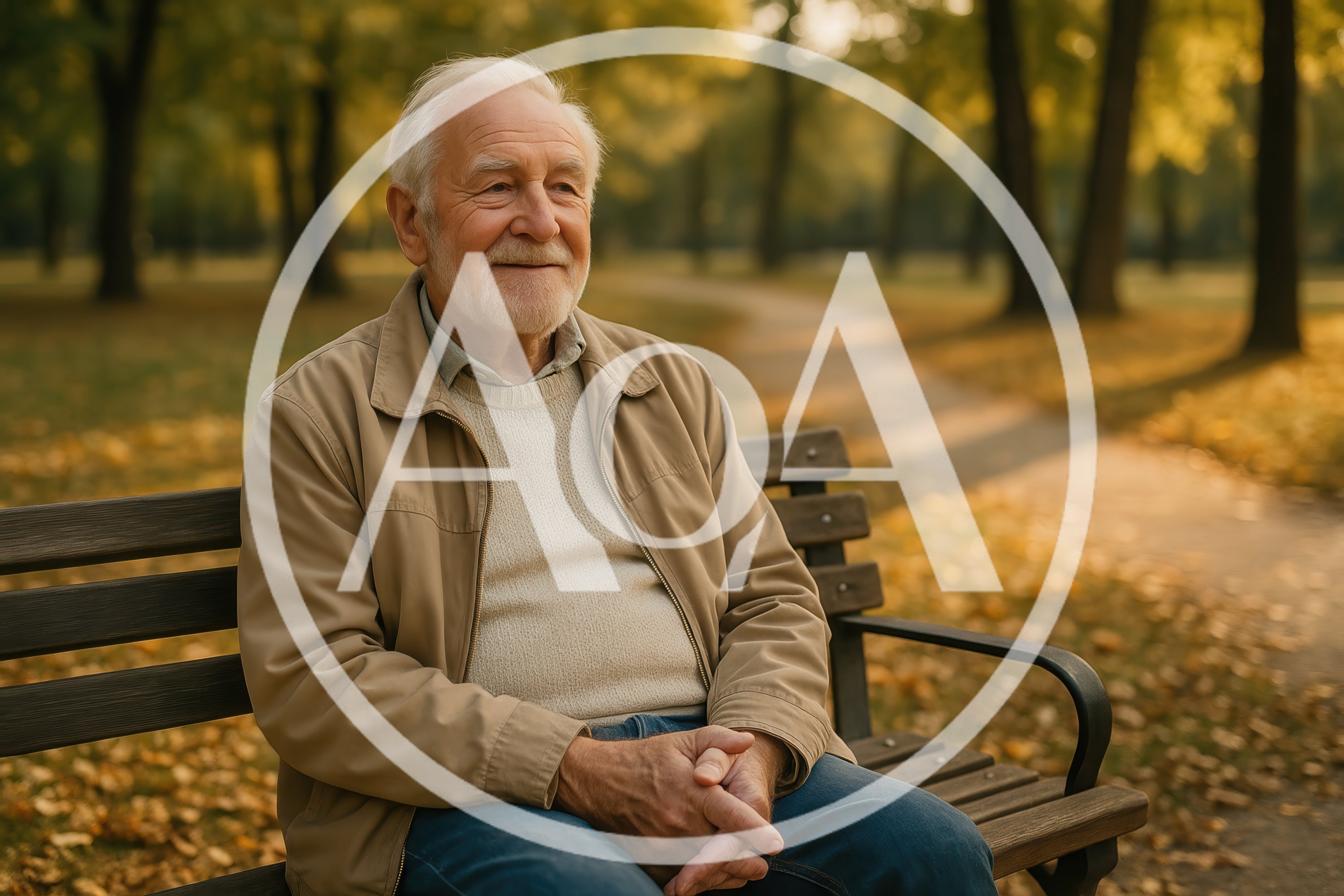 Senior Man Sitting On Park Bench In Autumn