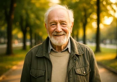 Portrait Of A Smiling Elderly Man In A Park