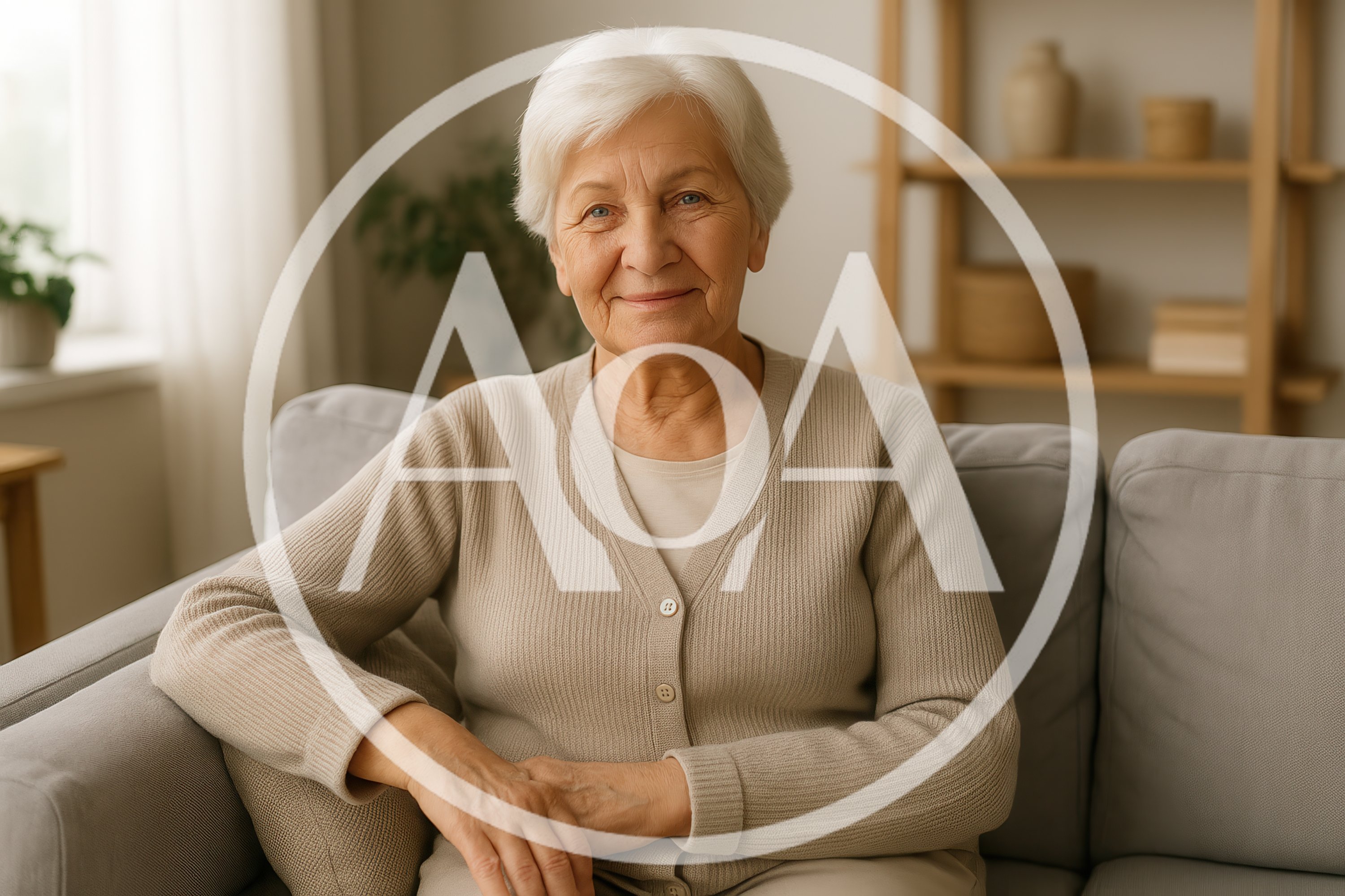 Portrait of a Smiling Senior Woman Sitting on Sofa