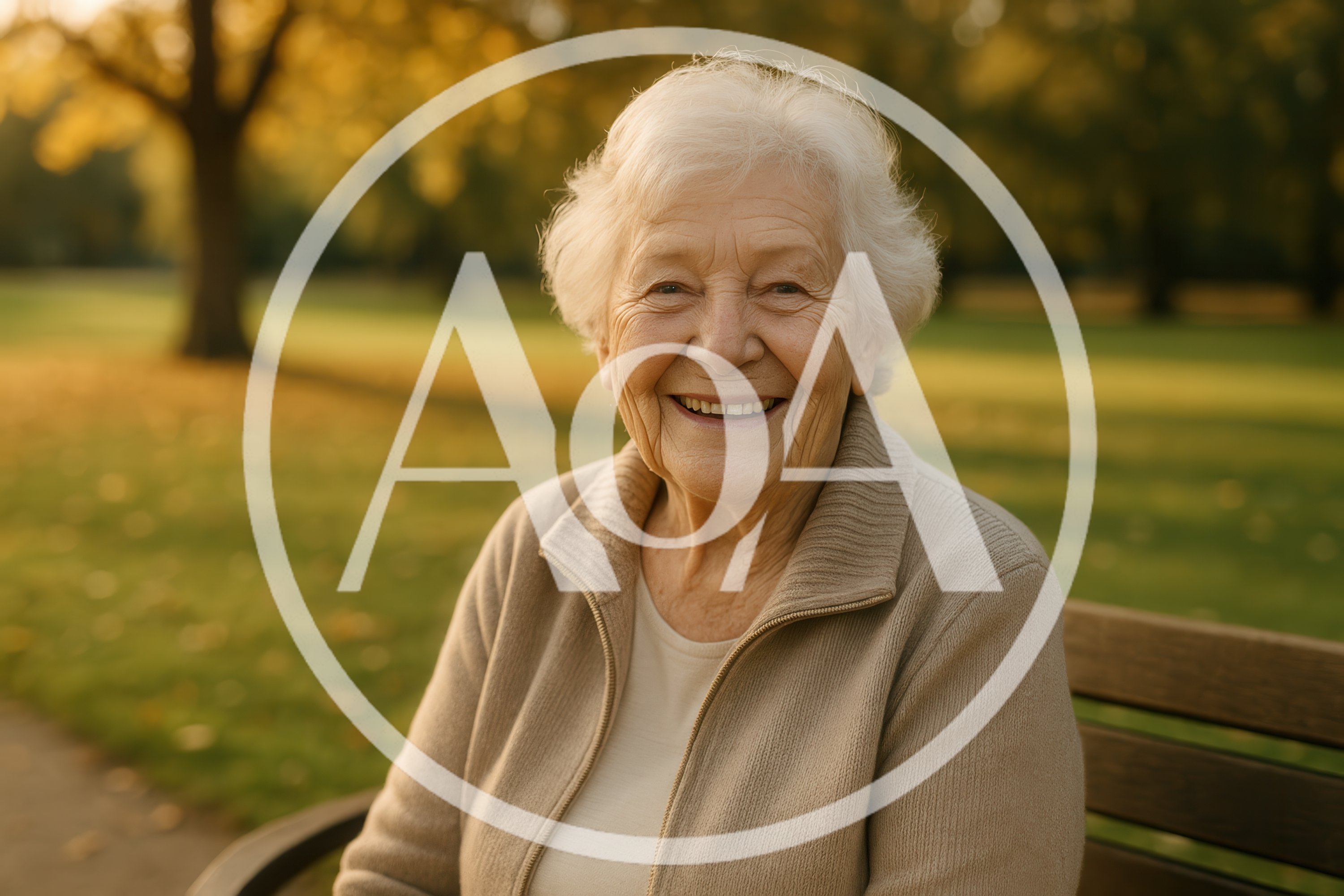 Smiling Elderly Woman Sitting On A Park Bench