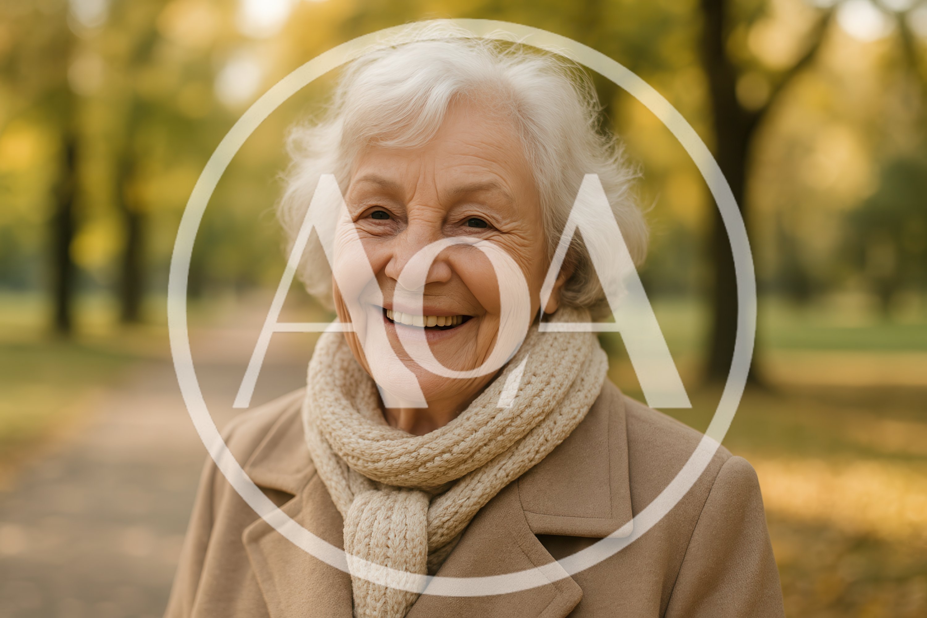 Portrait Of A Smiling Elderly Woman In Autumn Park