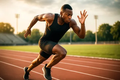 Professional Male Sprinter Starting A Race On Track