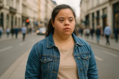 Young Woman With Down Syndrome Walking On City Street