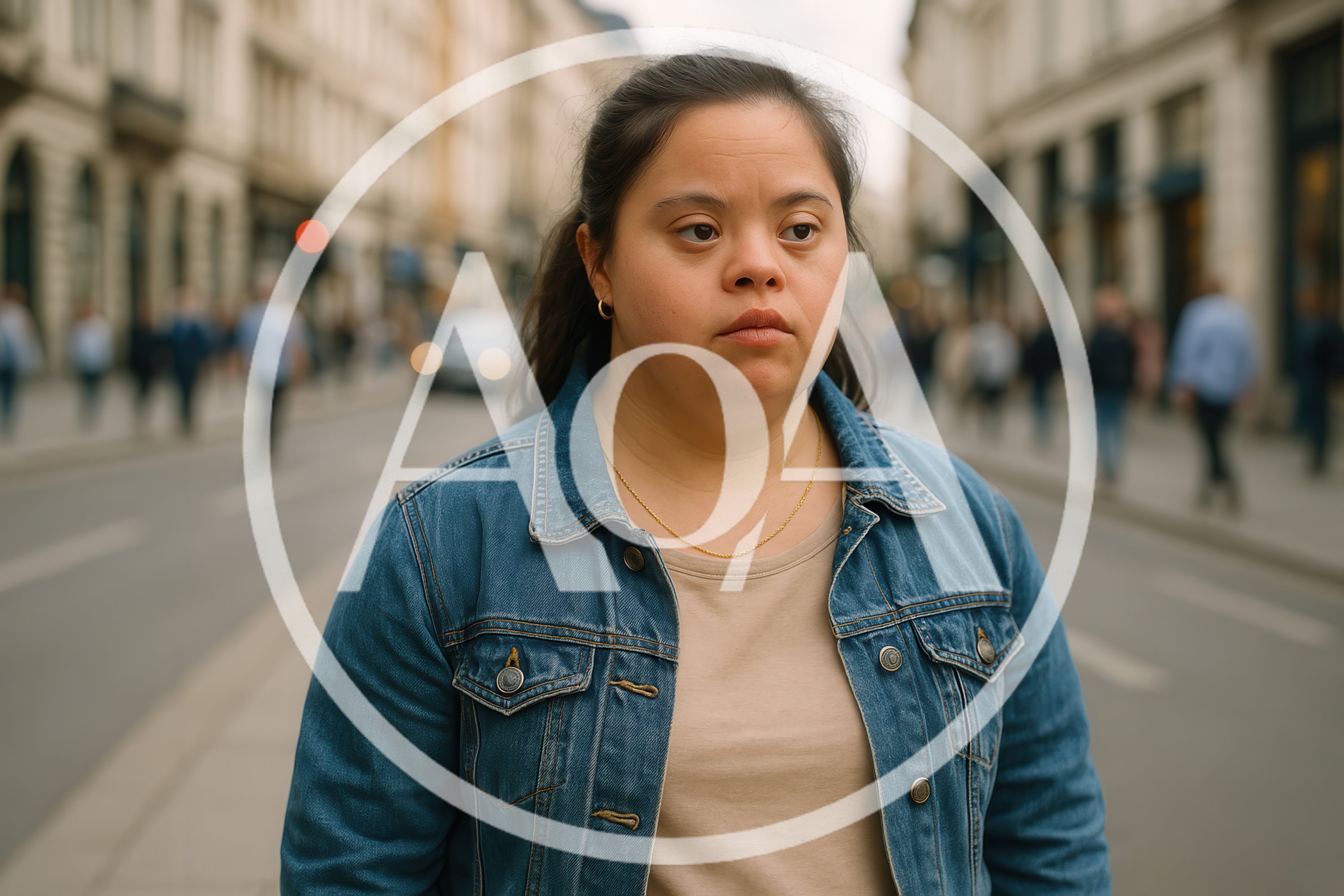 Young Woman With Down Syndrome Walking On City Street