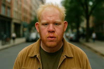 Portrait Of A Man With Albinism On City Street