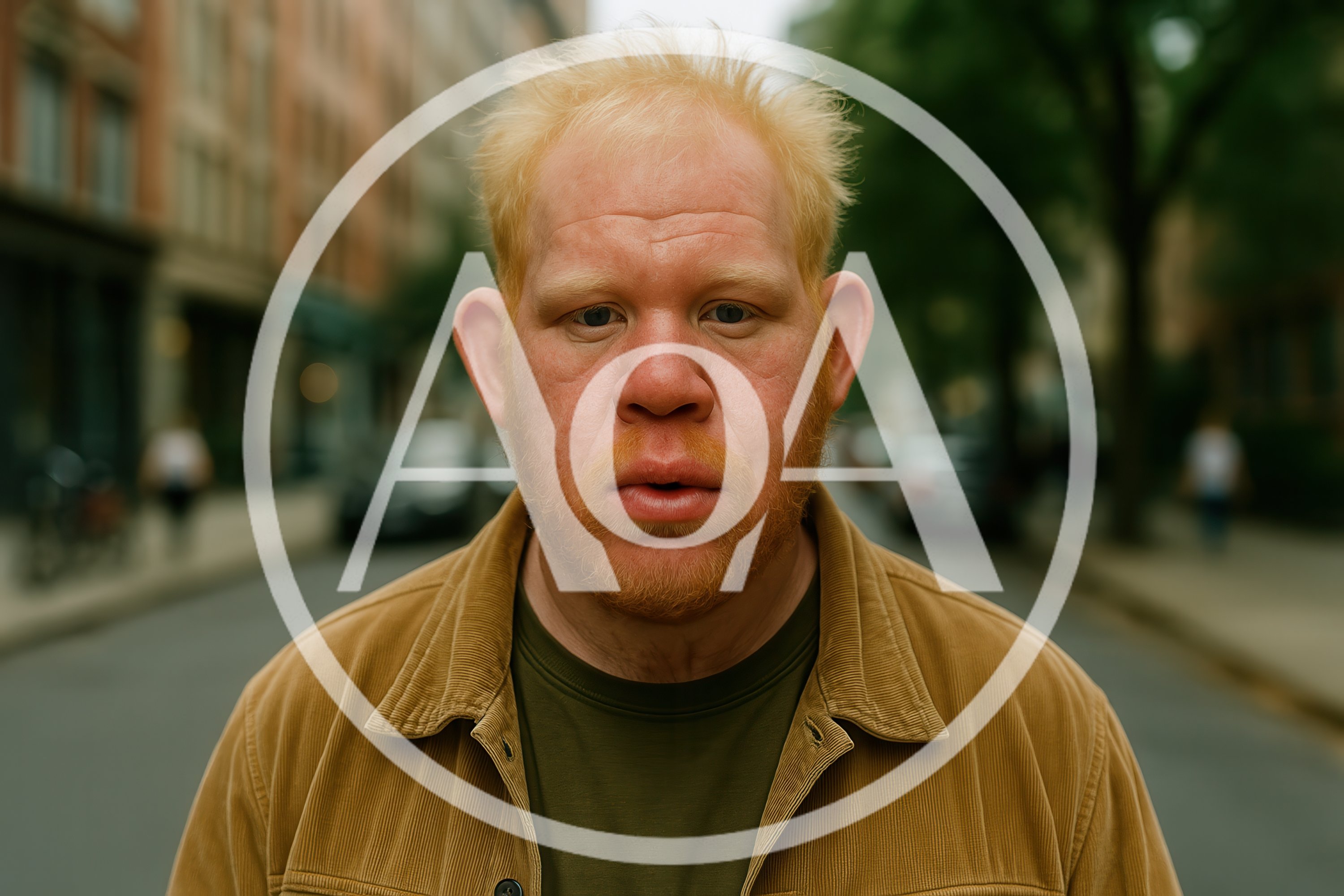 Portrait Of A Man With Albinism On City Street