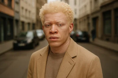 Portrait Of An Albino Man In A City Street