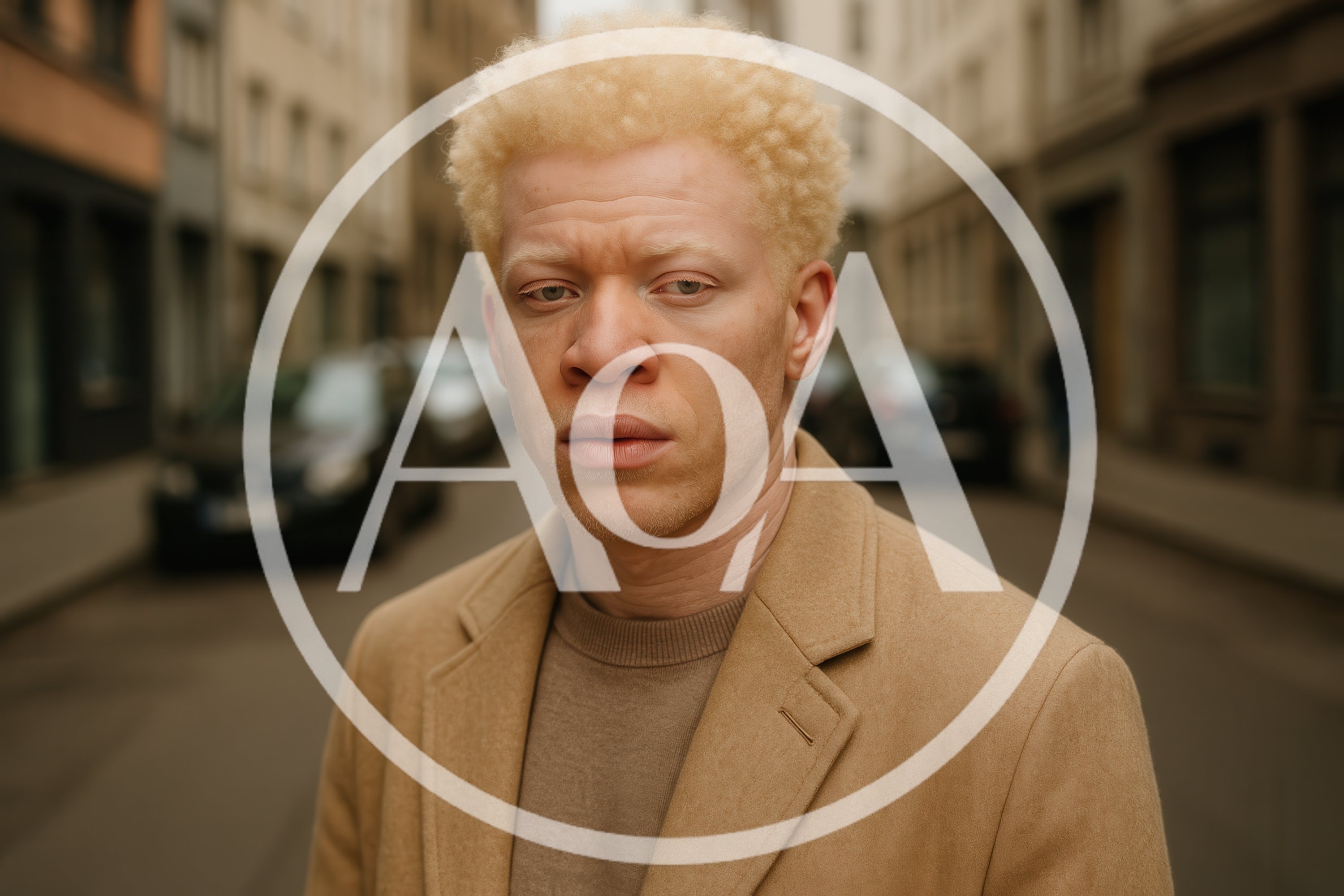 Portrait Of An Albino Man In A City Street