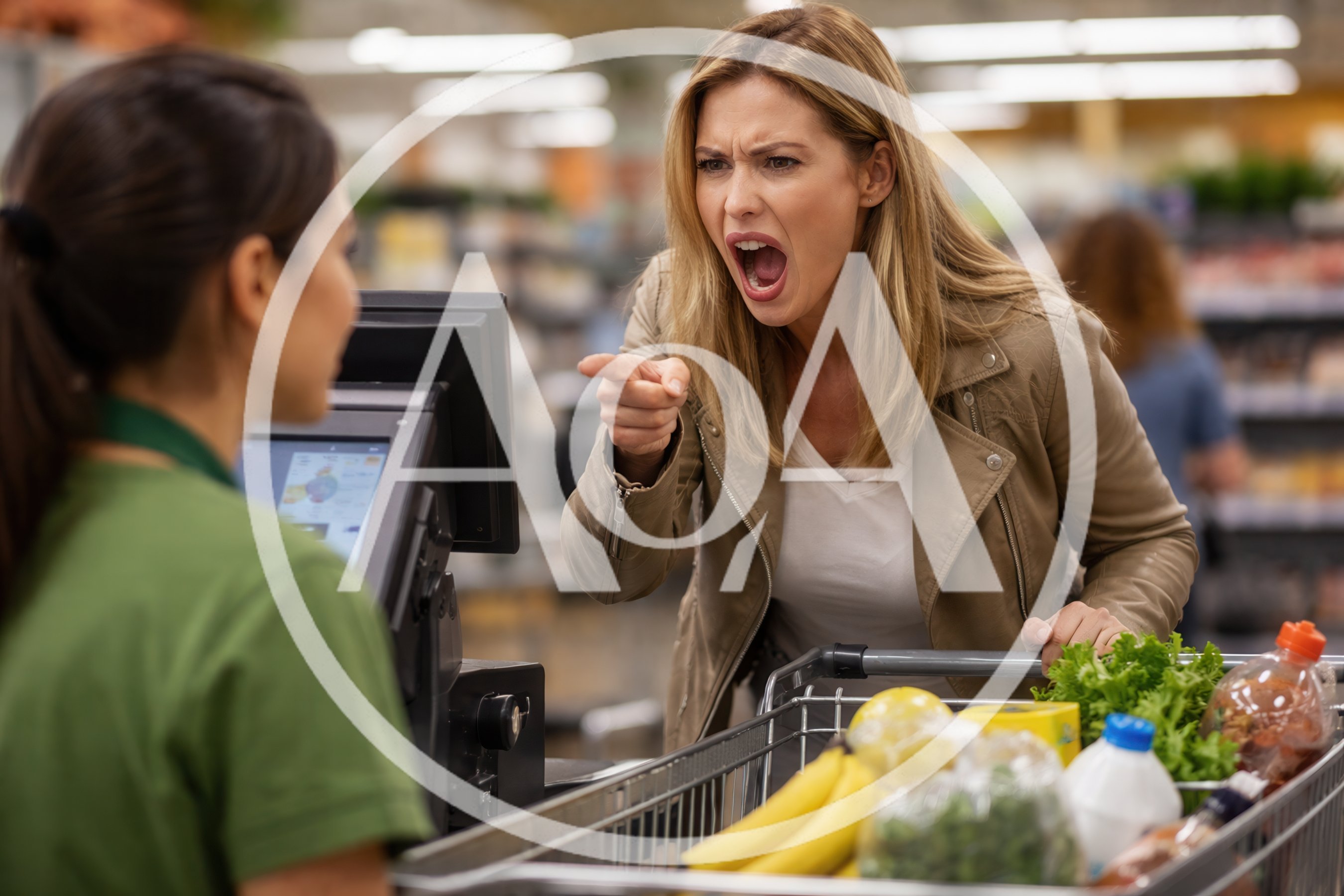 Angry Customer Yelling At Grocery Store Cashier