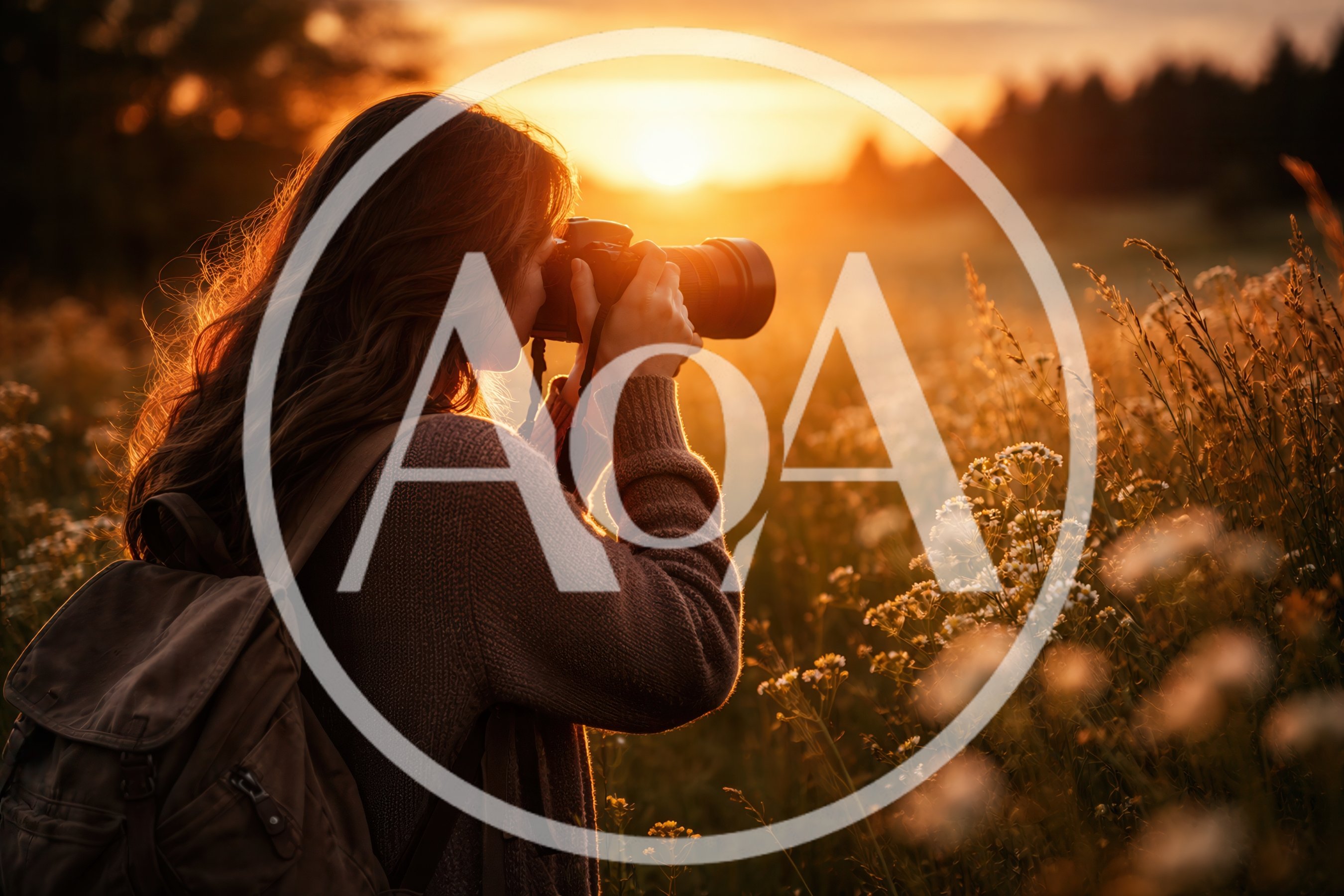 Woman Photographer Capturing Sunset In A Wildflower Meadow